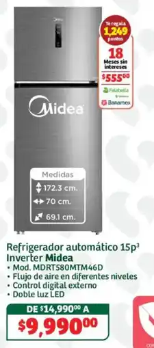 Soriana Híper Midea refrigerador automático 15p³ inverter oferta