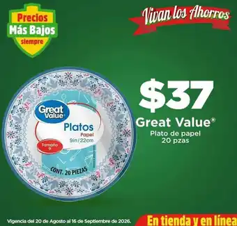 Great value - platos de papel