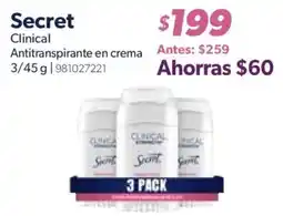 Sam's Club Secret Clinical Antitranspirante en crema oferta