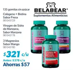 Sam's Club Belabear Colágeno + Biotina Vinagre de Sidra de Manzana 3 Magnesios oferta