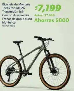 Sam's Club Bicicleta de montana tactix rodada 26 transmision 1x9 cuadro de aluminio frenos de doble disco hidraulico oferta