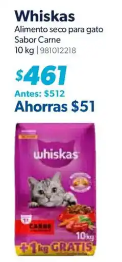 Sam's Club Whiskas alimento seco para gato sabor carne oferta