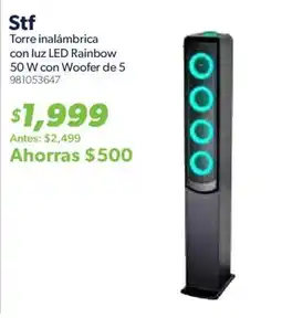 Sam's Club Stf Torre inalámbrica con luz LED Rainbow 50 W con Woofer de 5 oferta
