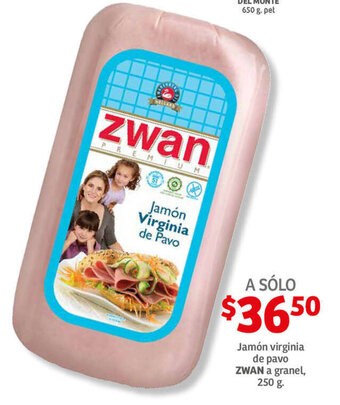 Soriana Híper Jamon virginia de pavo ZWAN a granel 250g oferta
