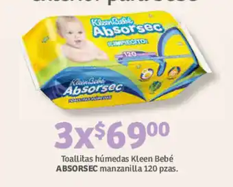 Soriana Híper Toallitas humedas Kleen bebe ABSORSEC manzanilla 120 pzas oferta