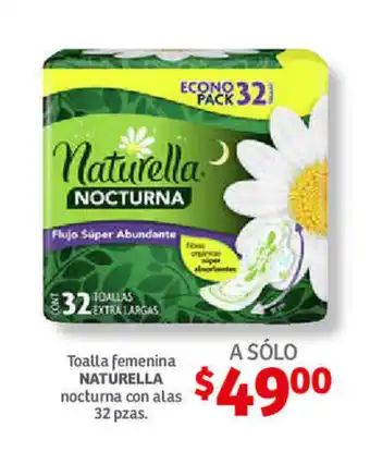 Soriana Híper Toalla femenina NATURELLA nocturna con alas 32 pzas oferta