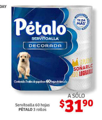 Soriana Híper Servitoalla 60 hojas PETALO 3 rollos oferta