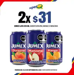 Super Q Jumex sabor durazno, mango o manzana oferta