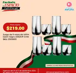 Anforama Crisa Juego de 8 vasos de vidrio listón negro oferta