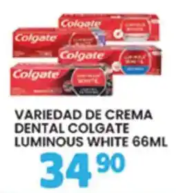 Alsuper Colgate variedad de crema dental luminous white oferta