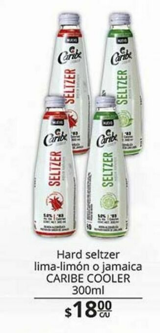 Hard seltzer lima limón o jamaica caribe cooler 300ml