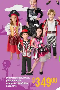 Soriana Híper Disfraz pirata, bruja, pirata, catrín, arlequín, niña/niño, cada uno oferta