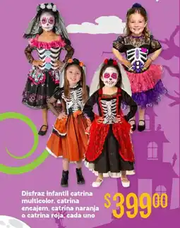 Soriana Híper Disfraz infantil catrina multicolor, catrina encajem, catrina naranja o catrina roja, cada uno oferta