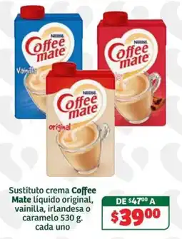 Soriana Súper Coffee mate líquido original, vainilla, irlandesa o caramelo oferta