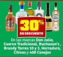 Soriana Mercado Don Julio, Cuervo Tradicional, Buchanan's, Brandy Torres 10 y 5, Herradura, Chivas y 400 Conejos oferta