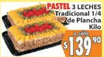 Casa Ley Pastel 3 Leches Tradicional 1/4 de Plancha oferta