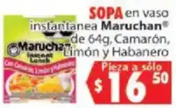 Casa Ley Maruchan sopa instantanea de 64g, Camarón, Limón y Habanero oferta