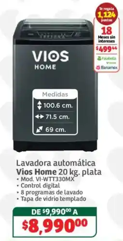 Soriana Híper Vios Home lavadora automática 20 kg. plata oferta