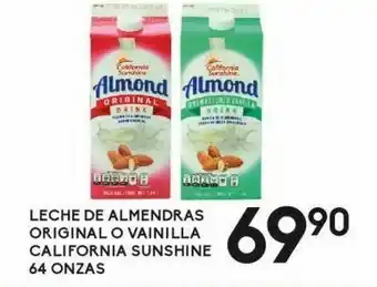 Alsuper Leche de almendras original o vainilla california sunshine 64oz oferta