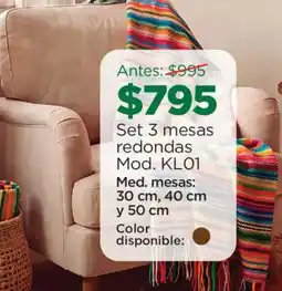 Chedraui Set 3 mesas redondas oferta