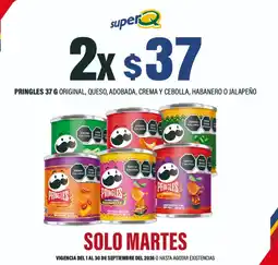 Super Q Pringles 37 g original queso adobada crema y cebolla habanero o jalapeño oferta
