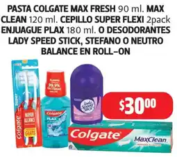 Farmacias Guadalajara Colgate Pasta Colgate Max Fresh Cepillo Super Flexi Enjuague Plax Lady Speed Stick Stefano Neutro Balance En Roll-On oferta