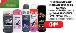 Farmacias Guadalajara Desodorantes Axe, Rexona o Dove XL oferta