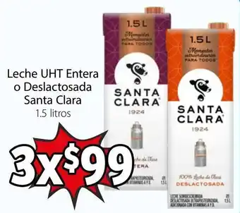 Soriana Híper Leche UHT Entera o Deslactosada Santa Clara 3x1,5L oferta