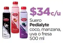 Chedraui Pedialyte suero coco, manzana, uva o fresa oferta