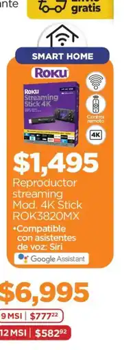 Chedraui Roku Reproductor streaming Mod. 4K Stick ROK3820MX oferta
