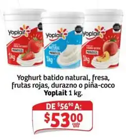 Soriana Mercado Yoplait yoghurt batido natural, fresa, frutas rojas, durazno o piña-coco oferta