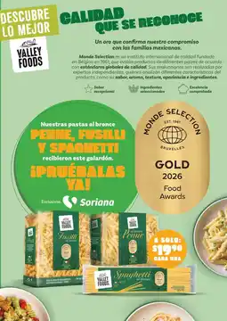 Soriana Híper Valley Foods Penne, Fusilli y Spaghetti oferta