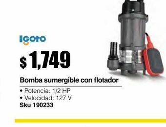 Bomba sumergible 1/2 hp 127 v c/flotador