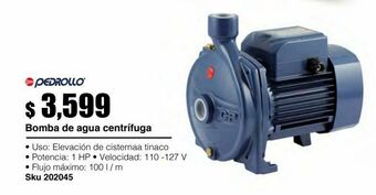 Sodimac Homecenter Bomba de agua centrífuga de 1 hp, para elevación de cisterna a tinaco oferta