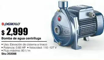 Sodimac Homecenter Bomba de agua centrífuga de 0.85 hp, para elevación de cisterna a tinaco oferta