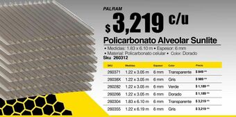Sodimac Homecenter Lámina de policarbonato alveolar sunlite oferta