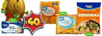 Great value - queso crema, papas hash brown, papas a la francesa, guarnición de verduras
