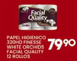 Alsuper Facial Quality papel higienico 320hd finesse white orchids facial quality 12 rollos oferta