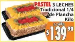 Casa Ley Pastel 3 Leches Tradicional 1/4 de Plancha oferta