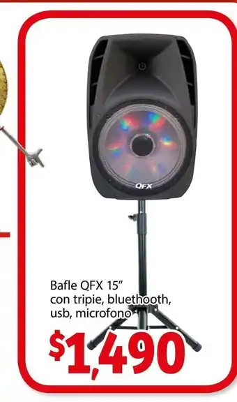 Soriana Express Bafle QFX 15" con tripe, bluetooth usb, microfono oferta