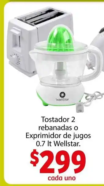 Tostador 2 rebanadas o Exprimidor de jugos 0.7 lt Wellstar