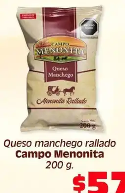 Soriana Híper Campo Menonita Queso Manchego rallado oferta