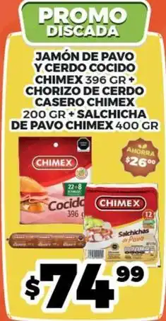 Merco Chimex - jamón de pavo y cerdo cocido + chorizo de cerdo casero + salchicha de pavo oferta