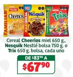 Soriana Híper Cereal Cheerios miel Nesquik Nestlé Trix oferta