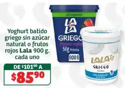 Soriana Híper Lala yoghurt batido griego sin azúcar natural o frutos rojos oferta