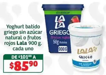 Lala yoghurt batido griego sin azúcar natural o frutos rojos