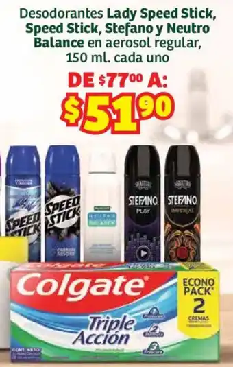 Colgate Desodorantes Lady Speed Stick, Speed Stick, Stefano y Neutro Balance