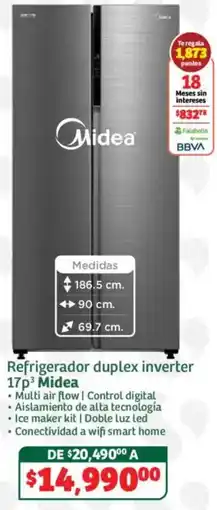Soriana Híper Midea refrigerador duplex inverter 17p³ oferta