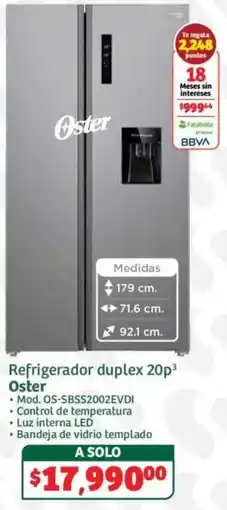 Soriana Híper Oster Refrigerador duplex 20p3 oferta