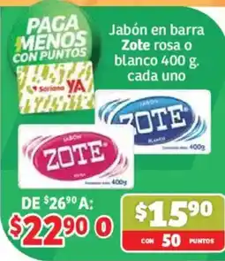 Soriana Mercado Zote jabón en barra rosa o blanco oferta